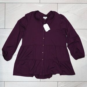 Wonderly Deep Purple Button-Down Blouse